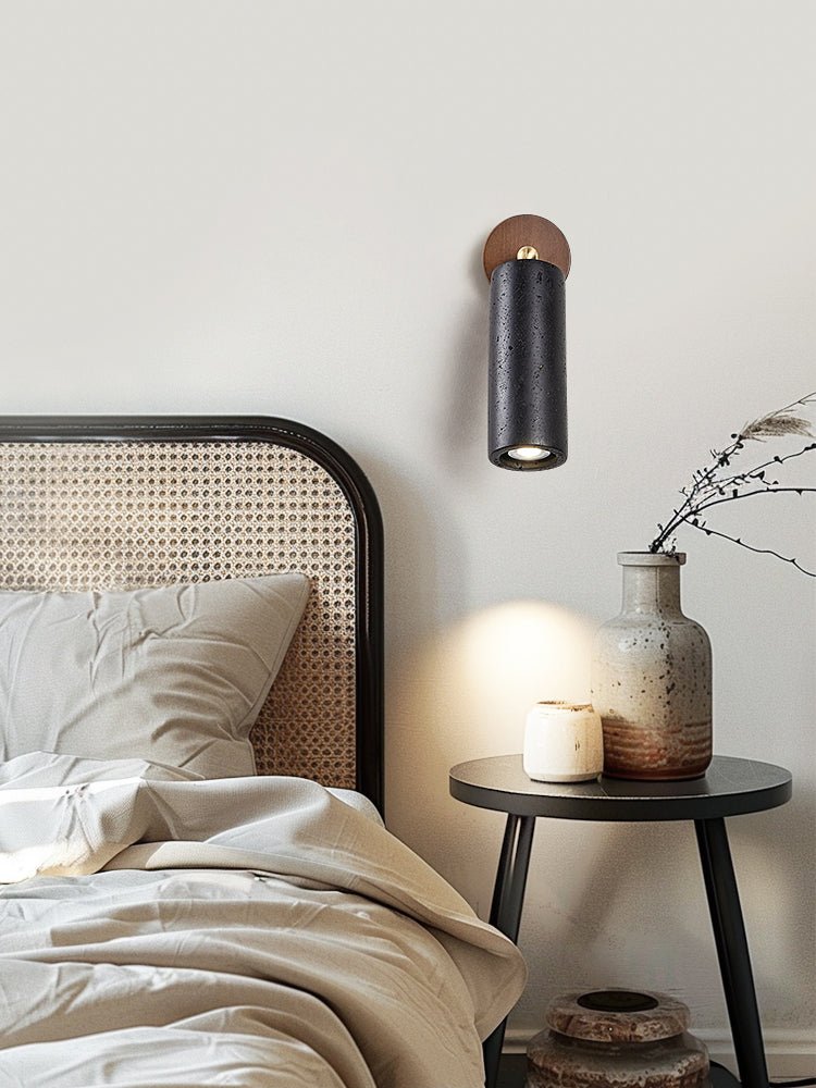 Applique murale moderne Clive en Noyer bois et noir travertin