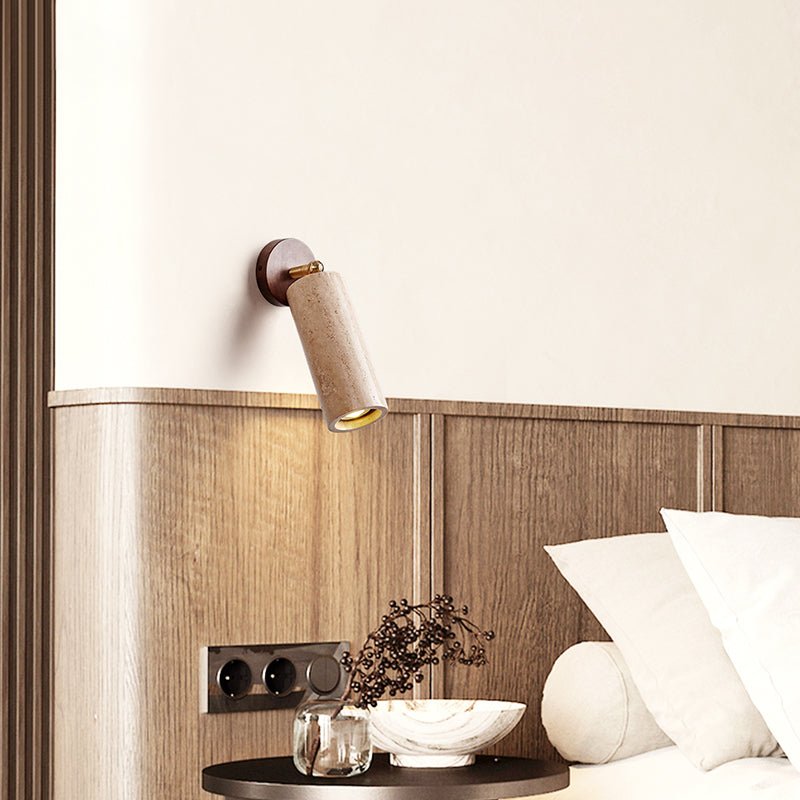 Applique murale moderne Clive en Noyer bois et noir travertin