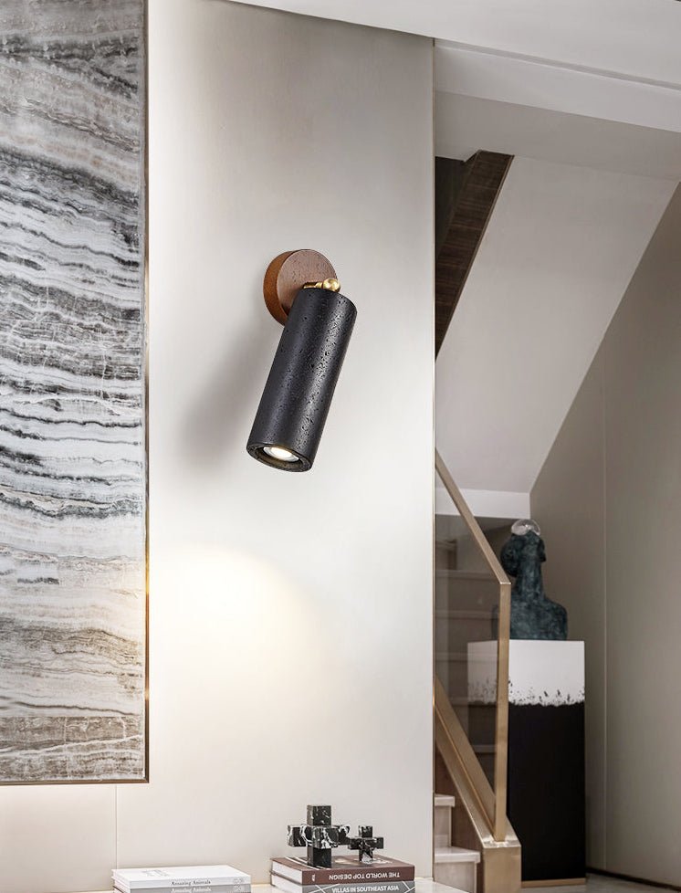 Applique murale moderne Clive en Noyer bois et noir travertin