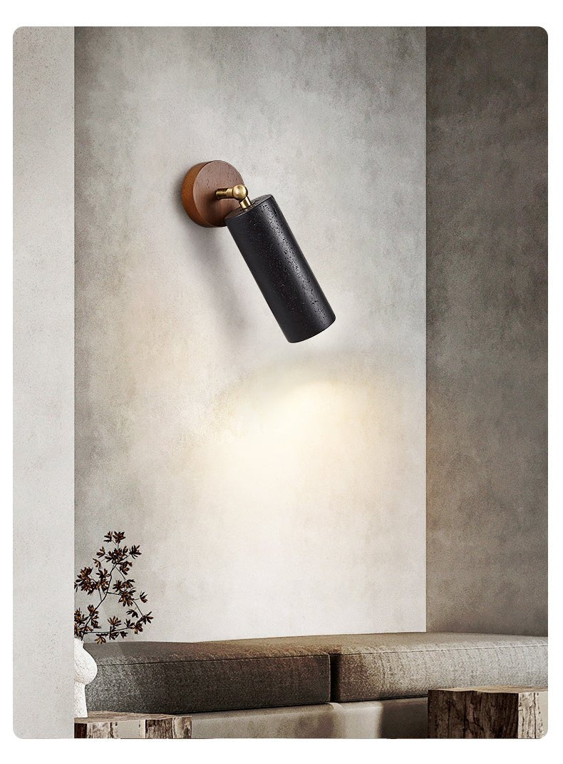 Applique murale moderne Clive en Noyer bois et noir travertin