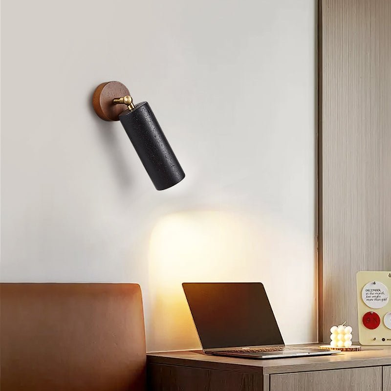 Applique murale moderne Clive en Noyer bois et noir travertin