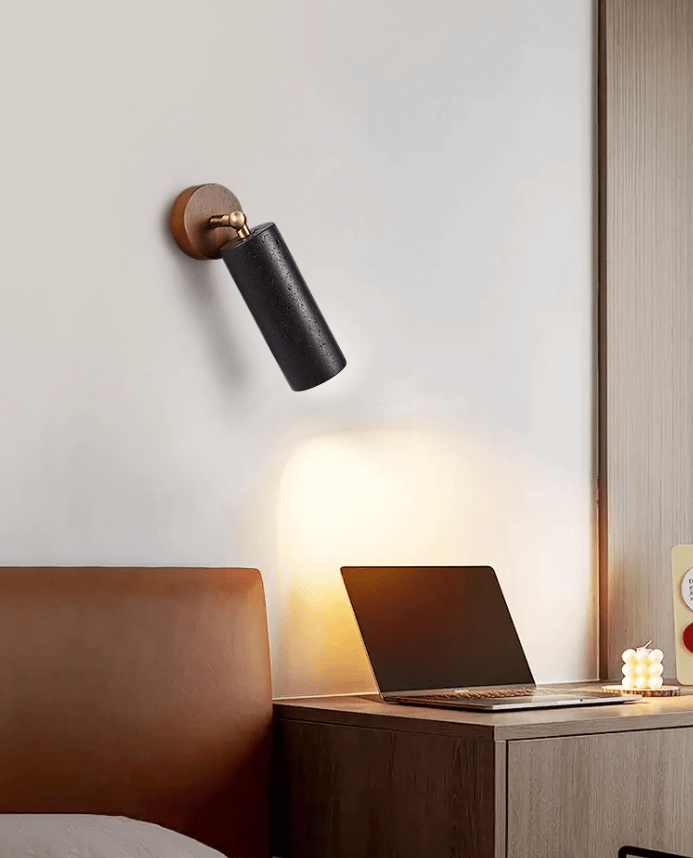 Applique murale moderne Clive en Noyer bois et noir travertin