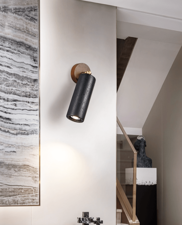 Applique murale moderne Clive en Noyer bois et noir travertin