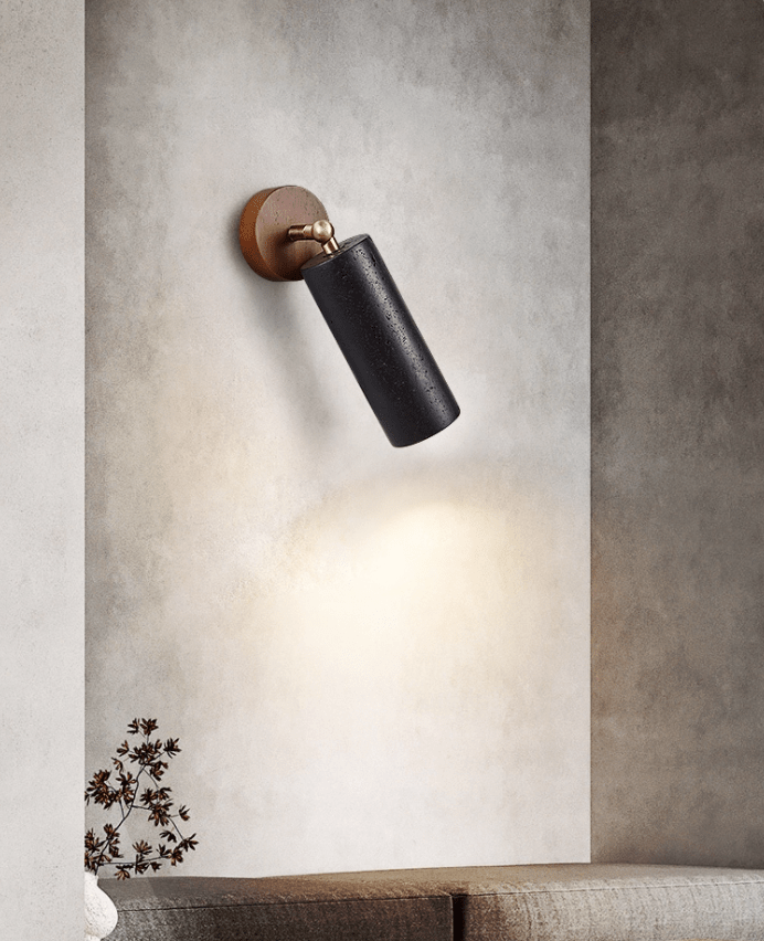 Applique murale moderne Clive en Noyer bois et noir travertin