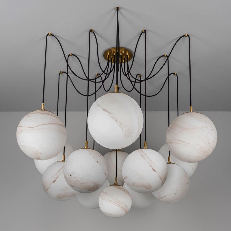 Lustre moderne Otis en Albâtre Or et blanc