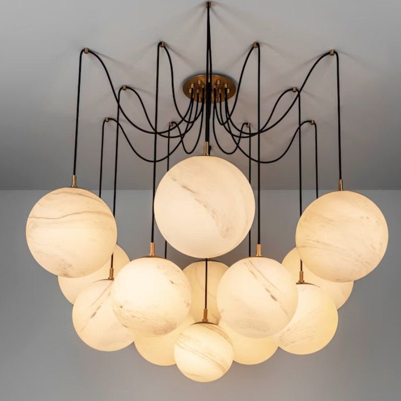 Lustre moderne Otis en Albâtre Or et blanc