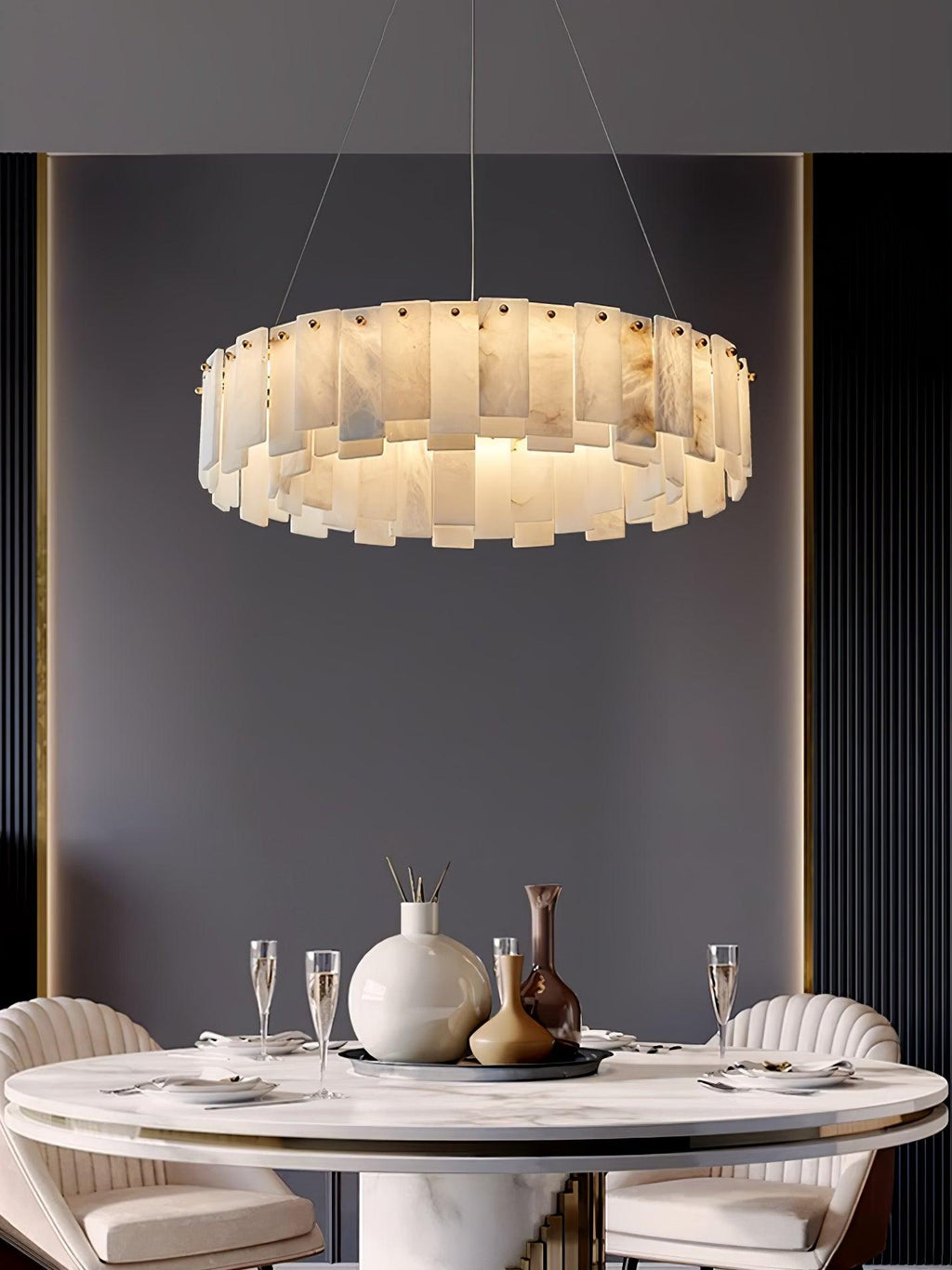 Lustre moderne Jord en Albâtre Laiton et blanc