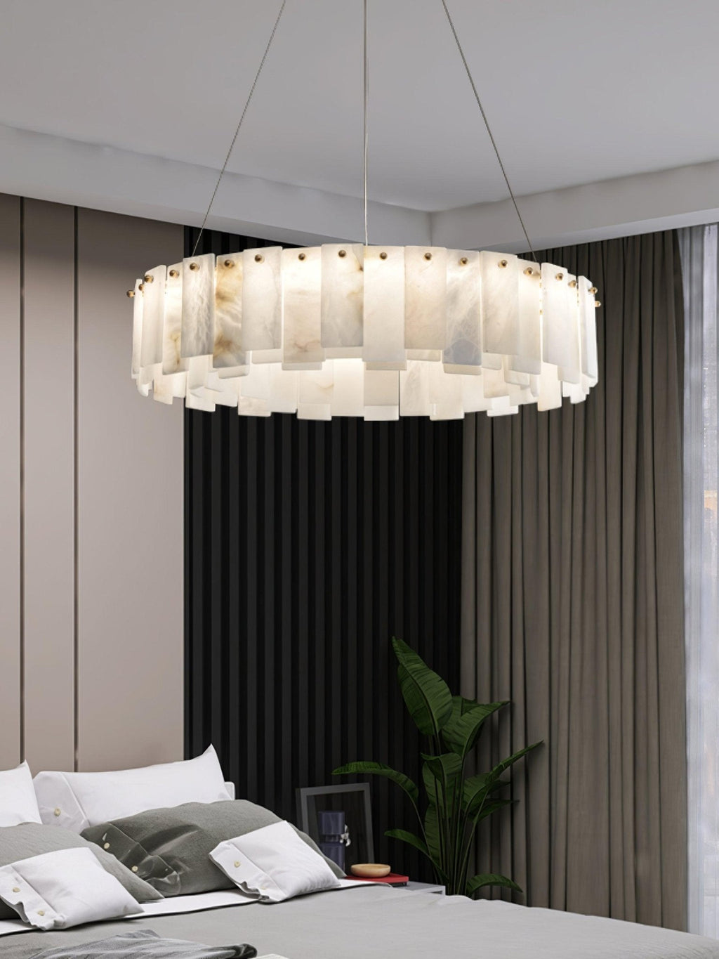 Lustre moderne Jord en Albâtre Laiton et blanc