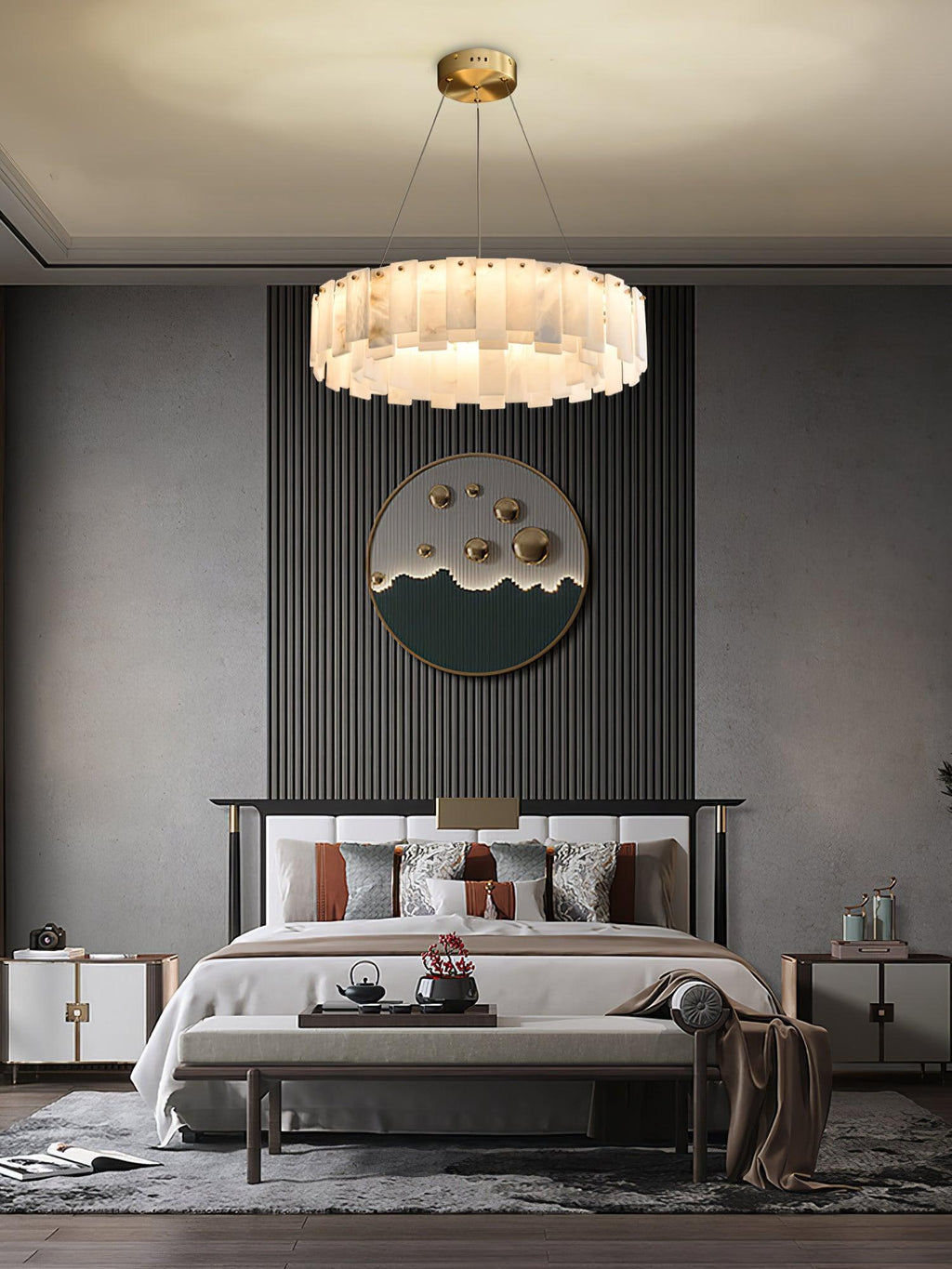 Lustre moderne Jord en Albâtre Laiton et blanc