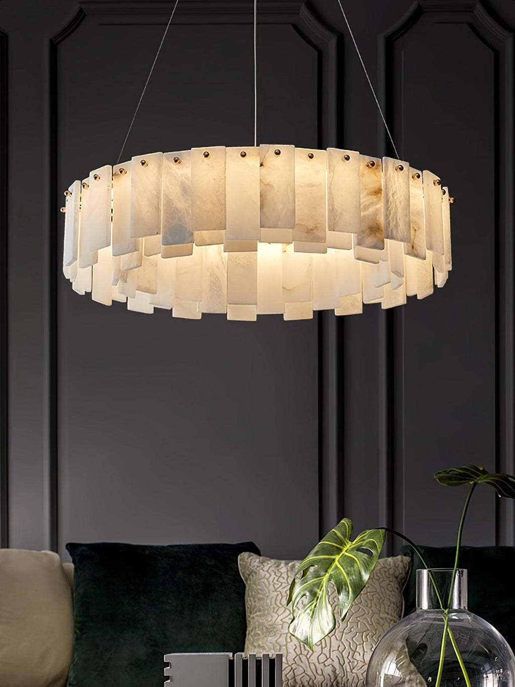 Lustre moderne Jord en Albâtre Laiton et blanc