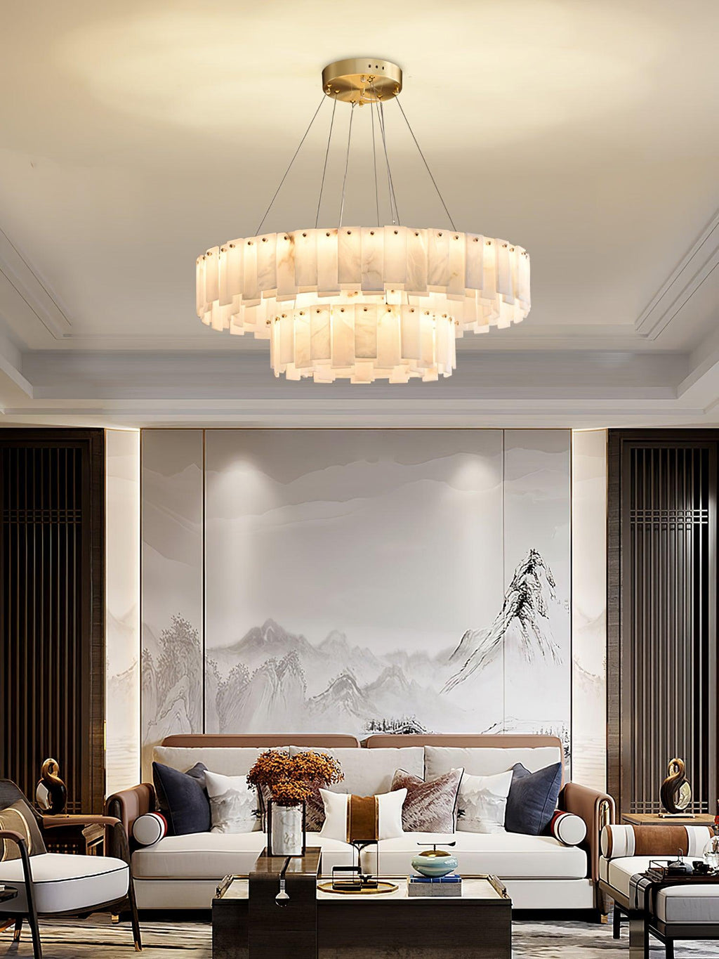 Lustre moderne Jord en Albâtre Laiton et blanc