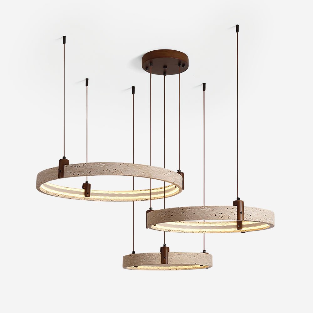 Lustre moderne Wright en Travertin jaune et noyer bois