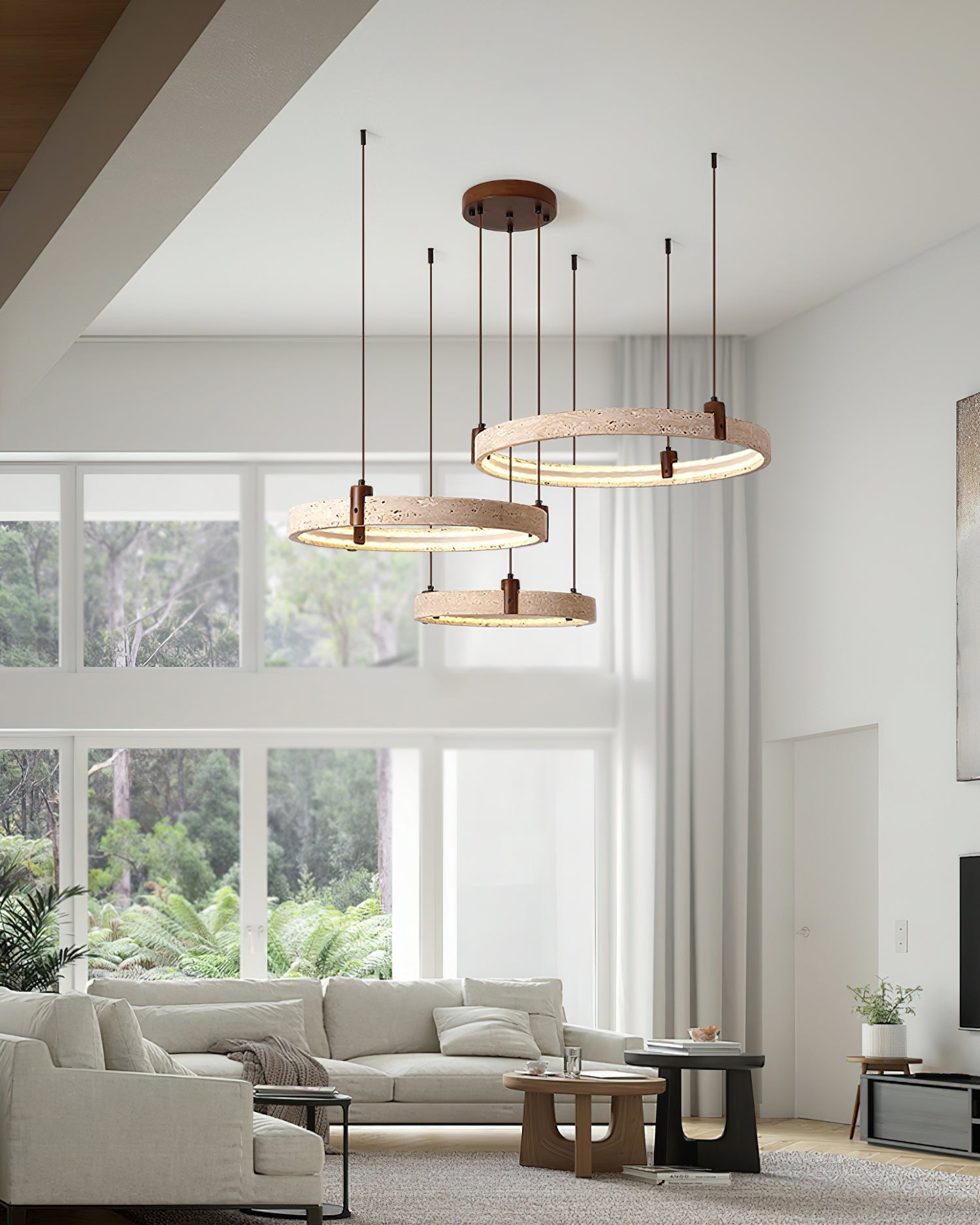 Lustre moderne Wright en Travertin jaune et noyer bois