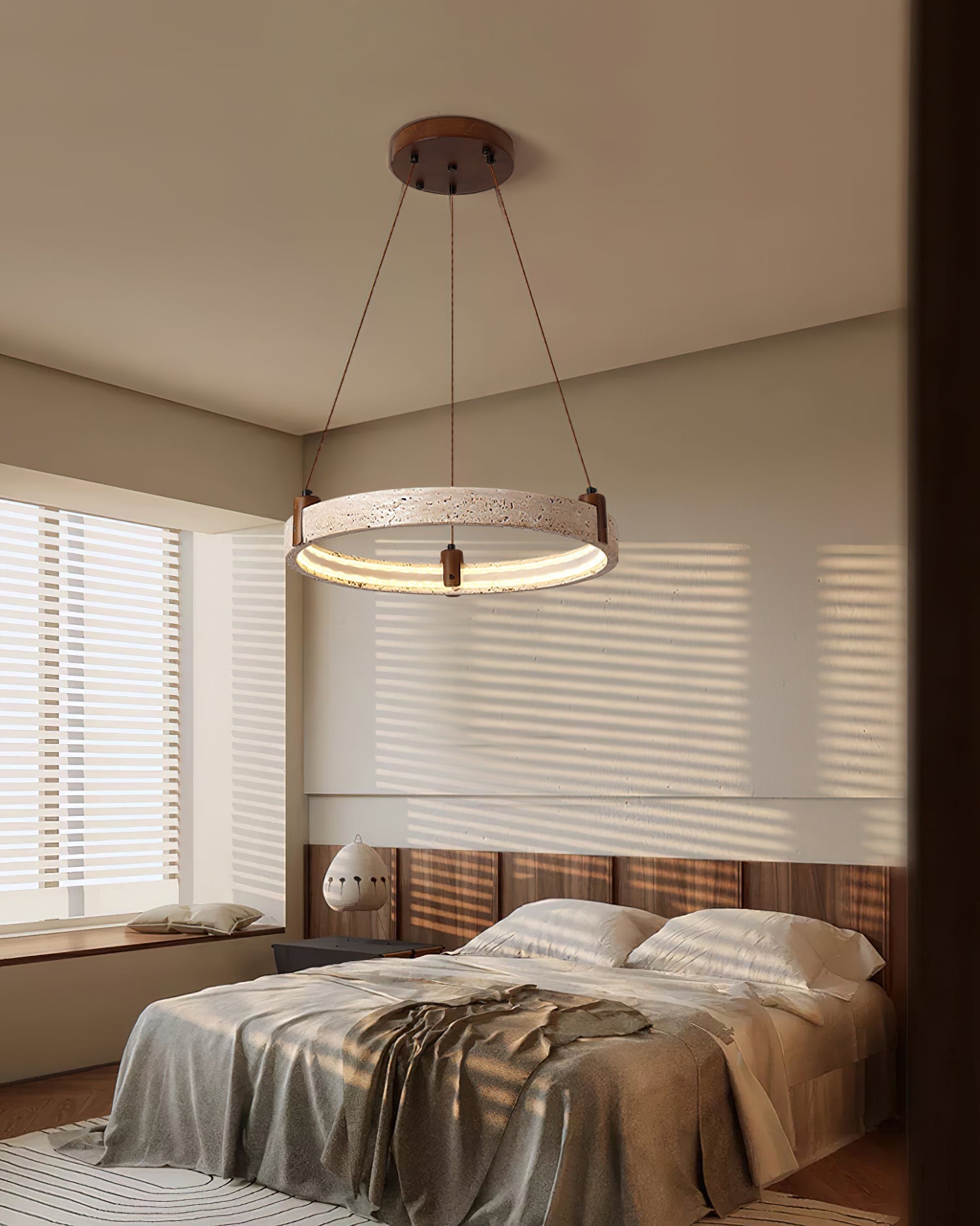 Lustre moderne Wright en Travertin jaune et noyer bois