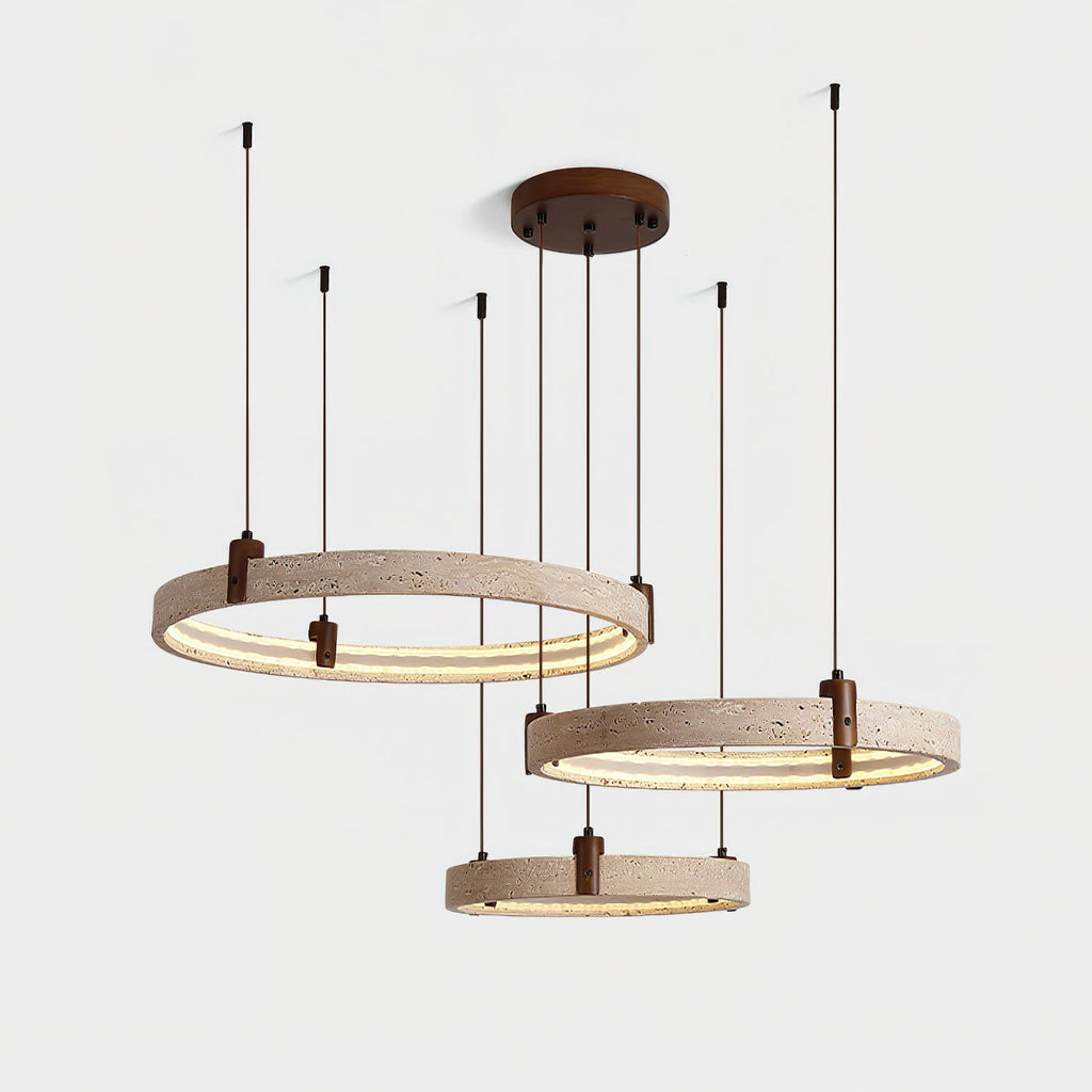 Lustre moderne Wright en Travertin jaune et noyer bois