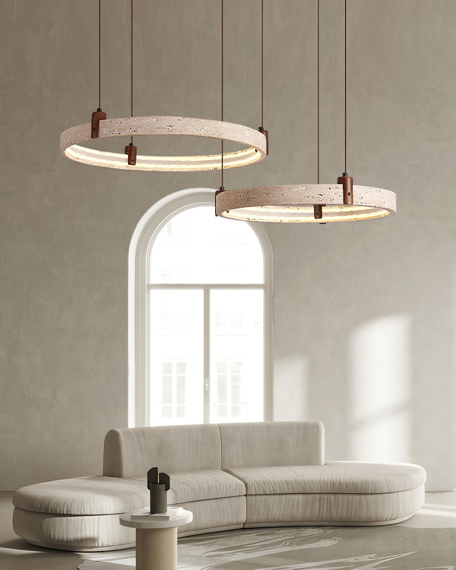 Lustre moderne Wright en Travertin jaune et noyer bois