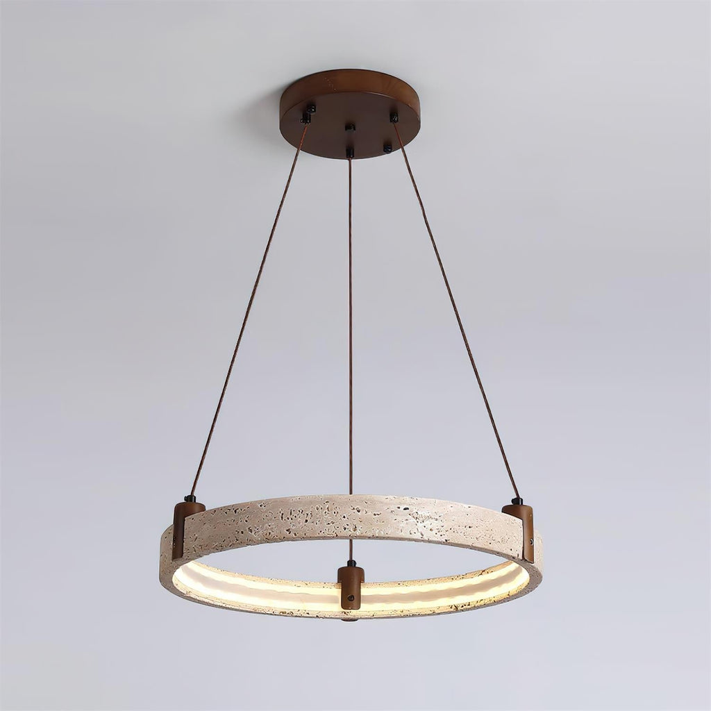Lustre moderne Wright en Travertin jaune et noyer bois