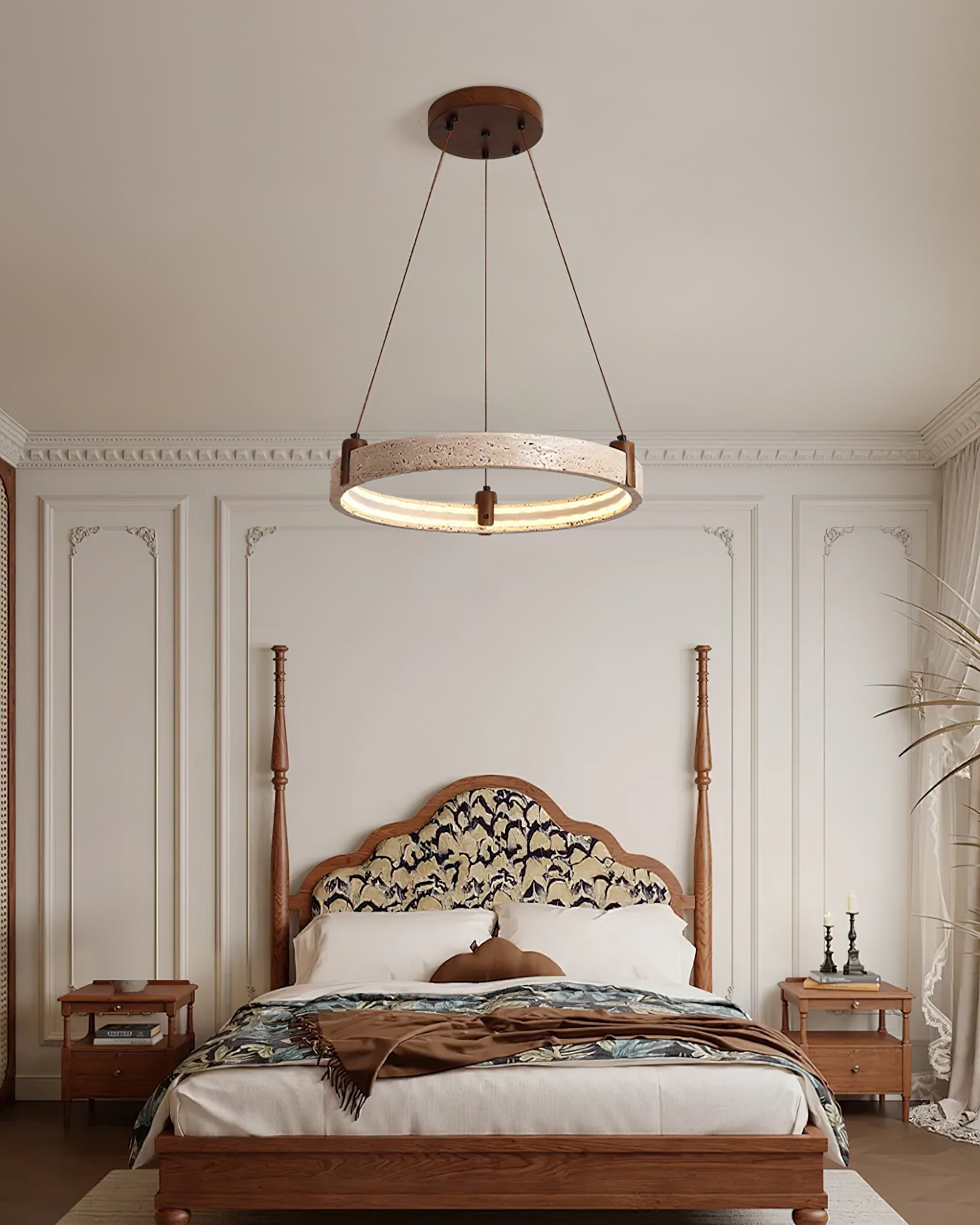 Lustre moderne Wright en Travertin jaune et noyer bois