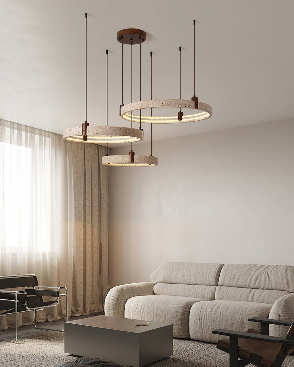 Lustre moderne Wright en Travertin jaune et noyer bois