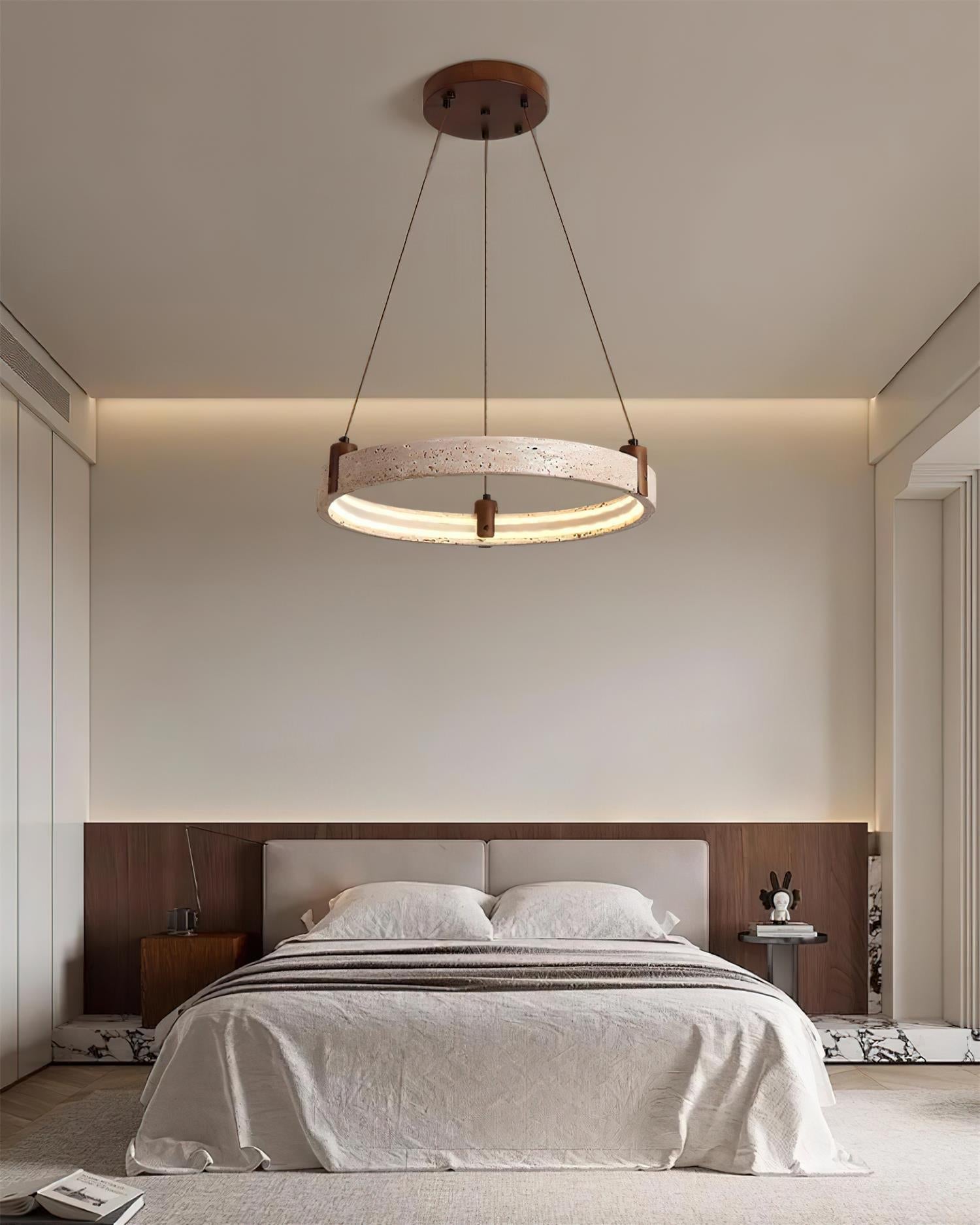 Lustre moderne Wright en Travertin jaune et noyer bois