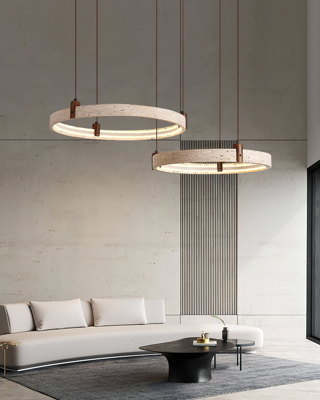 Lustre moderne Wright en Travertin jaune et noyer bois