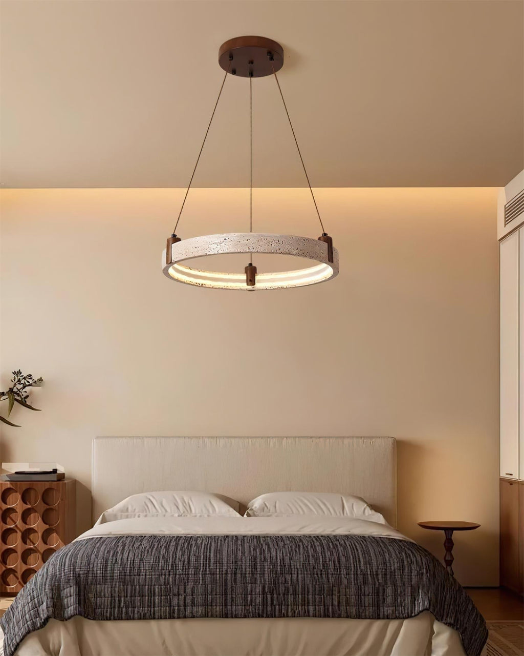 Lustre moderne Wright en Travertin jaune et noyer bois