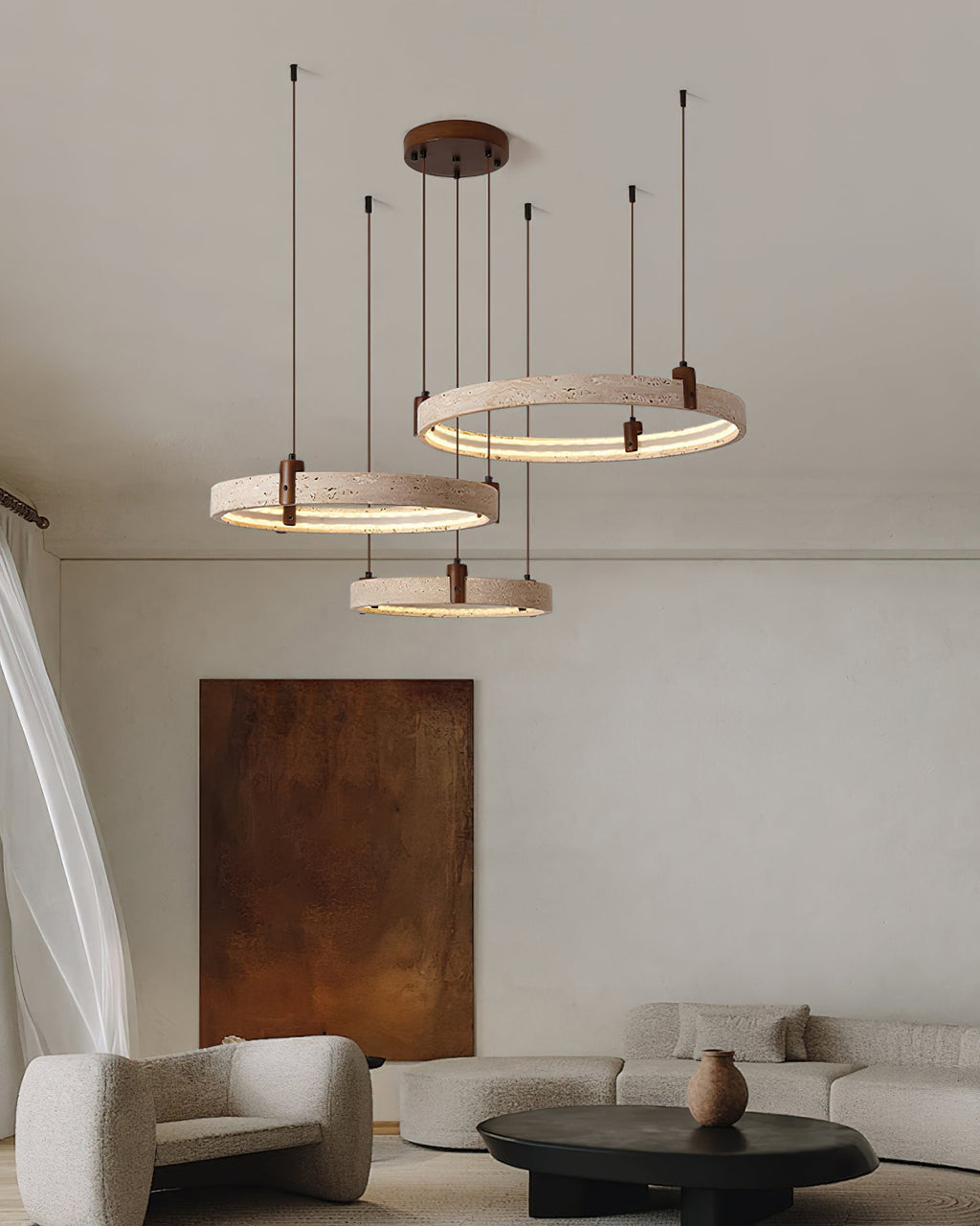 Lustre moderne Wright en Travertin jaune et noyer bois