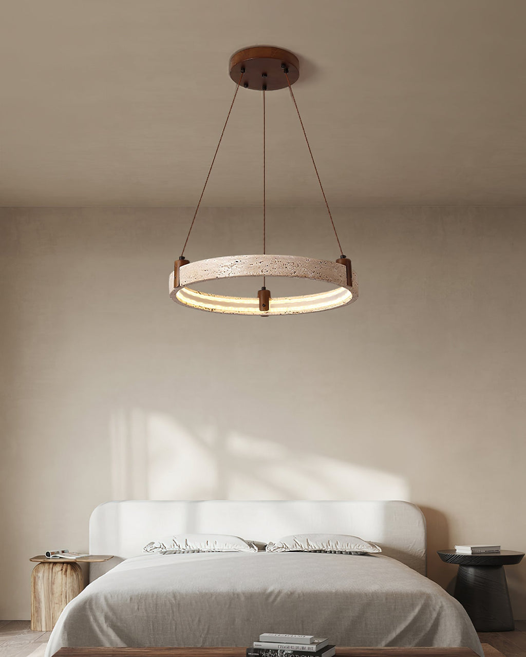 Lustre moderne Wright en Travertin jaune et noyer bois