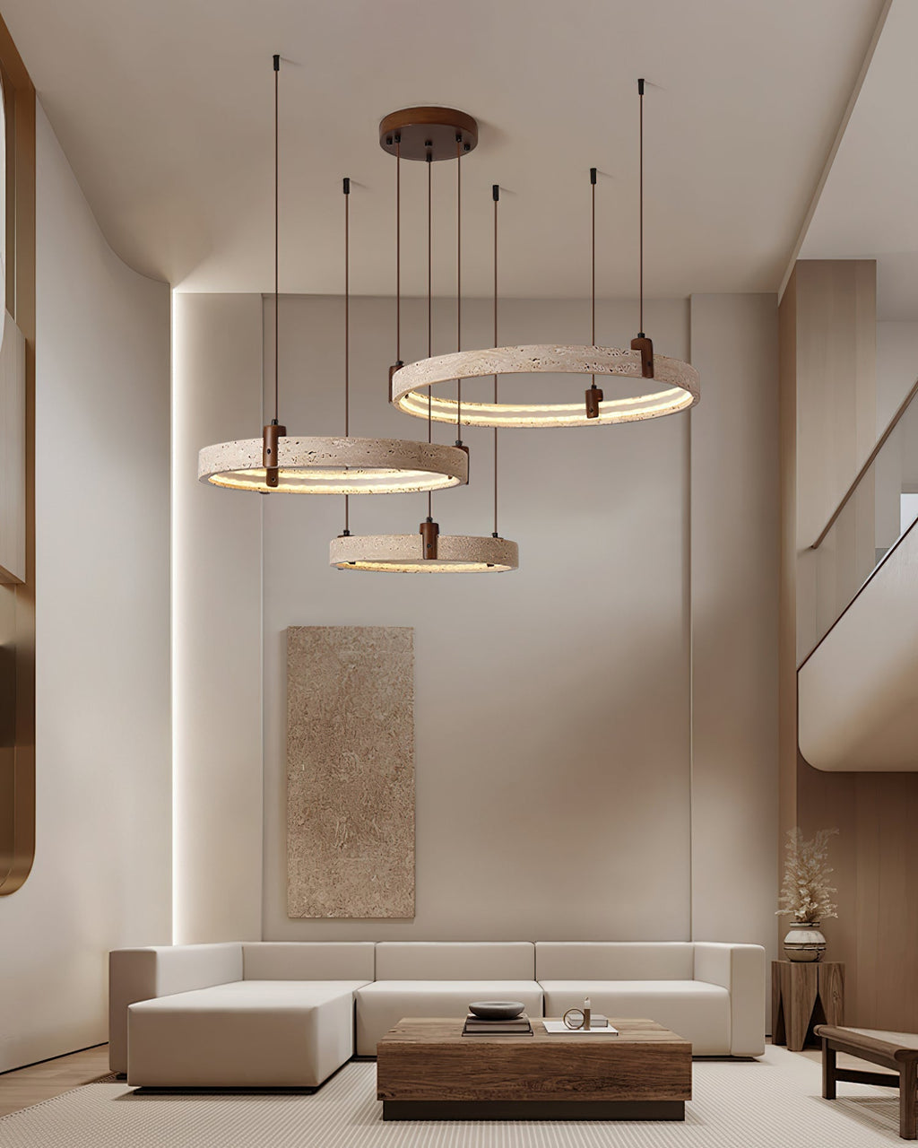Lustre moderne Wright en Travertin jaune et noyer bois