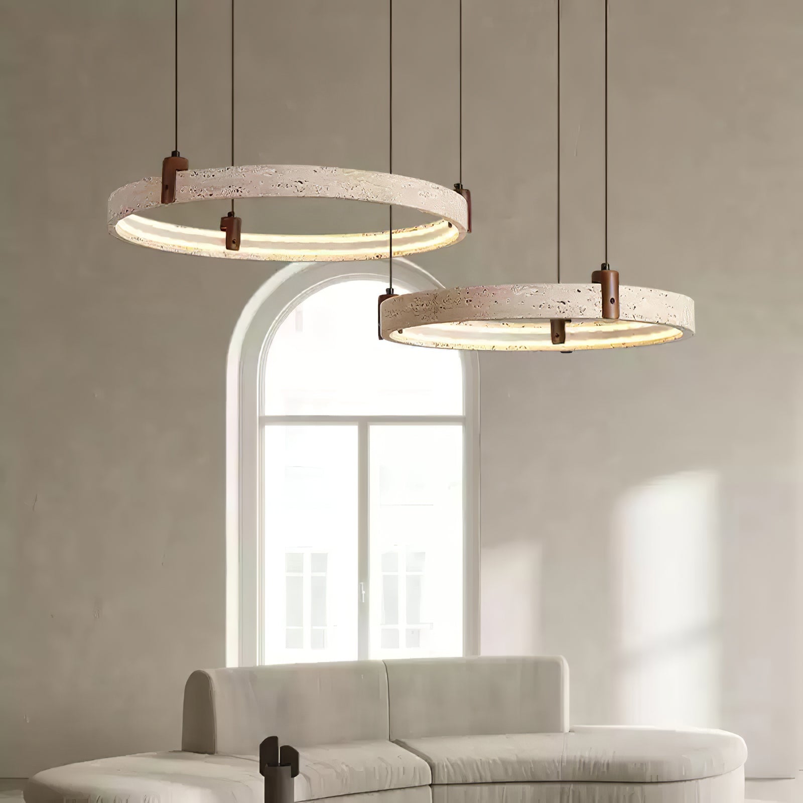 Lustre moderne Wright en Travertin jaune et noyer bois