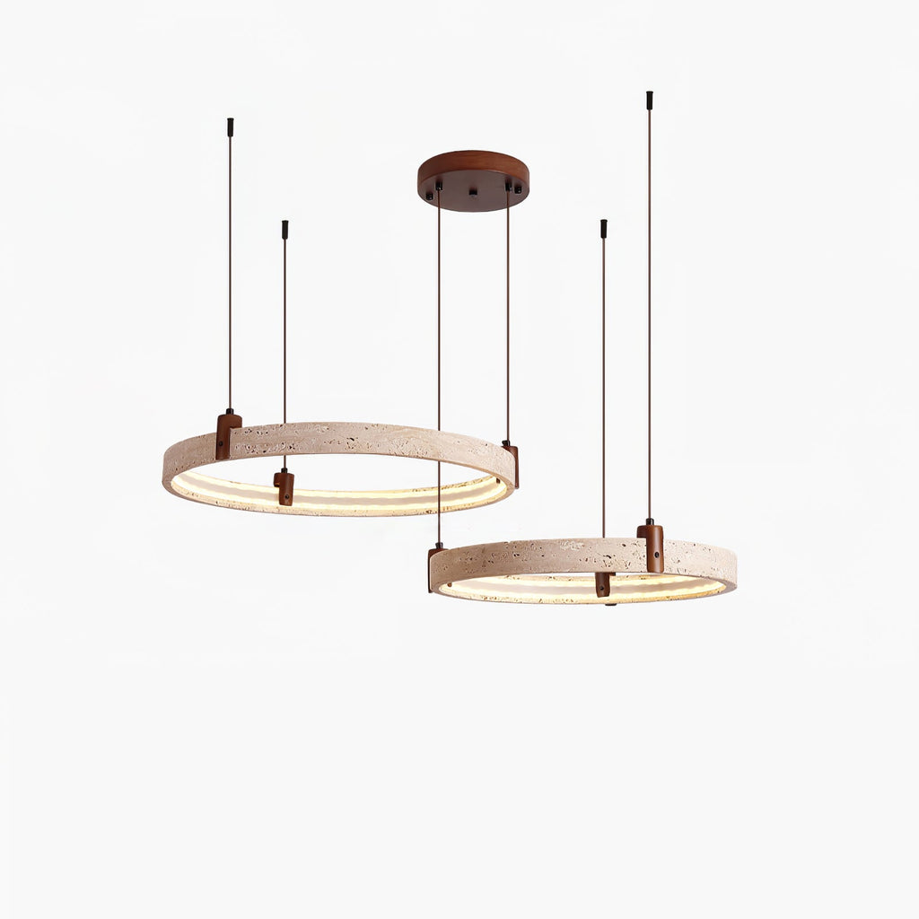 Lustre moderne Wright en Travertin jaune et noyer bois
