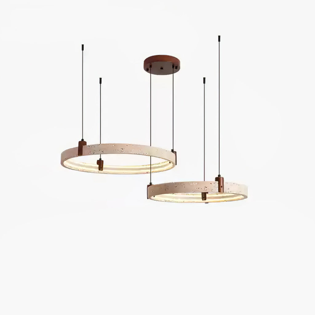 Lustre moderne Wright en Travertin jaune et noyer bois