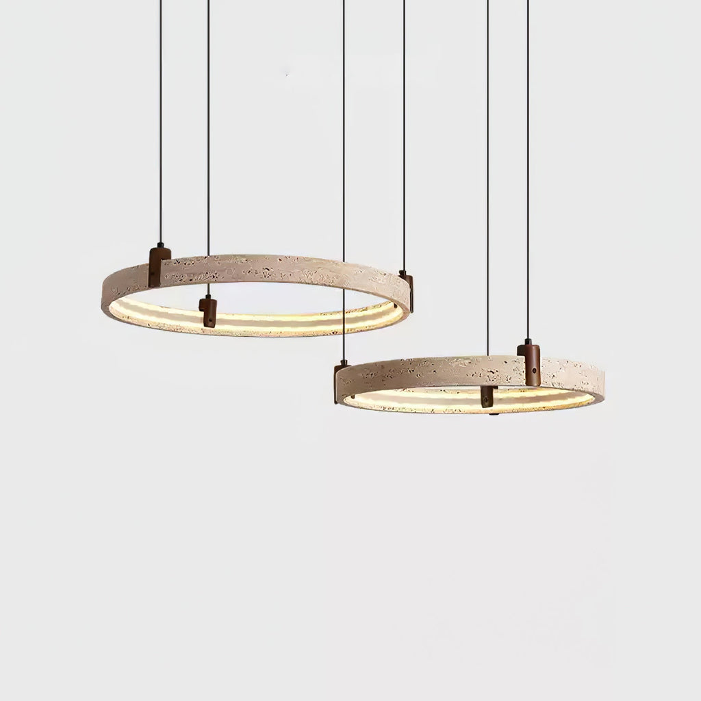 Lustre moderne Wright en Travertin jaune et noyer bois