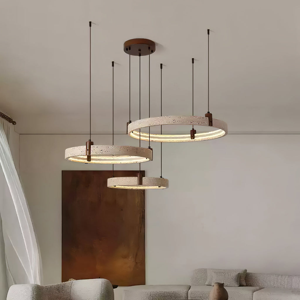 Lustre moderne Wright en Travertin jaune et noyer bois