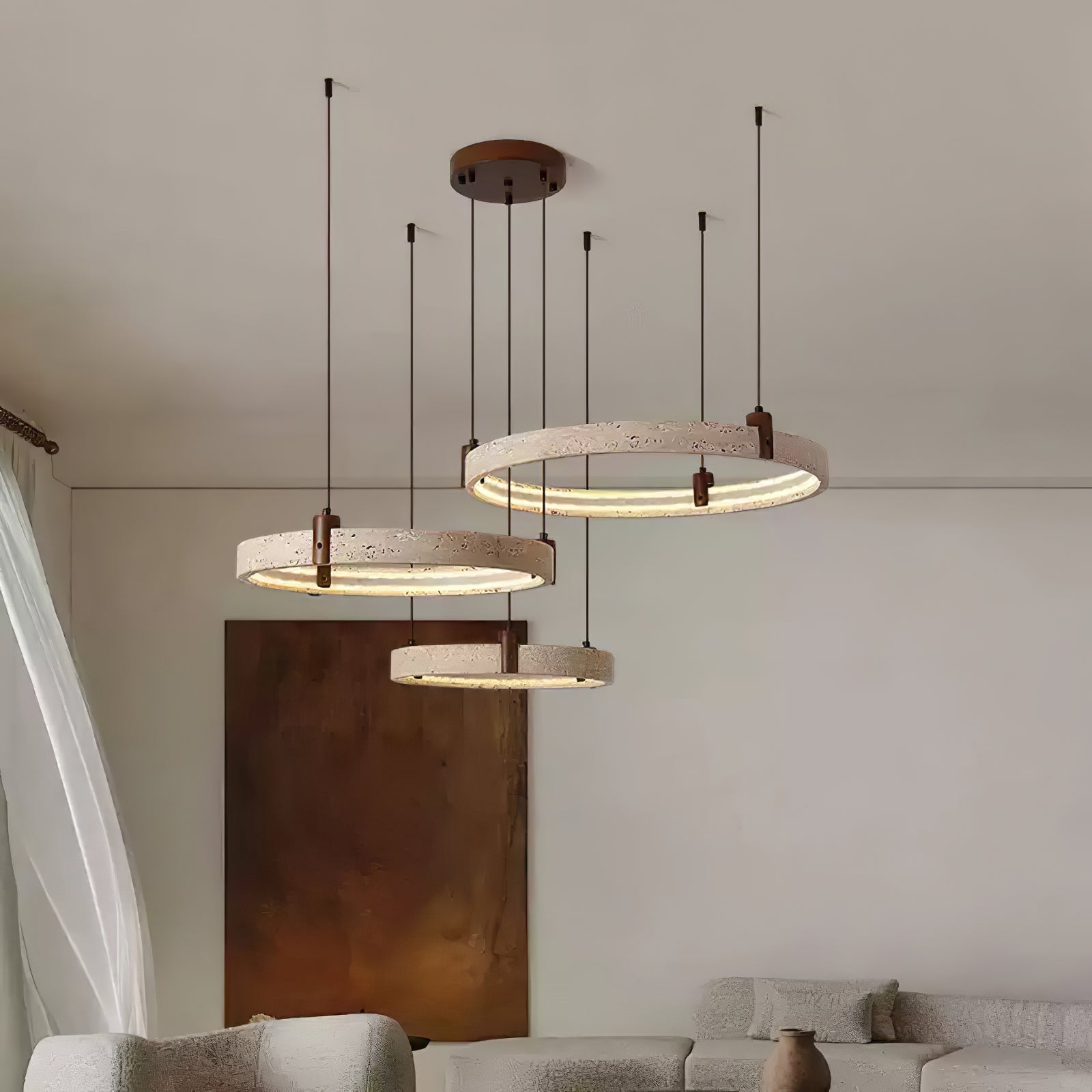 Lustre moderne Wright en Travertin jaune et noyer bois