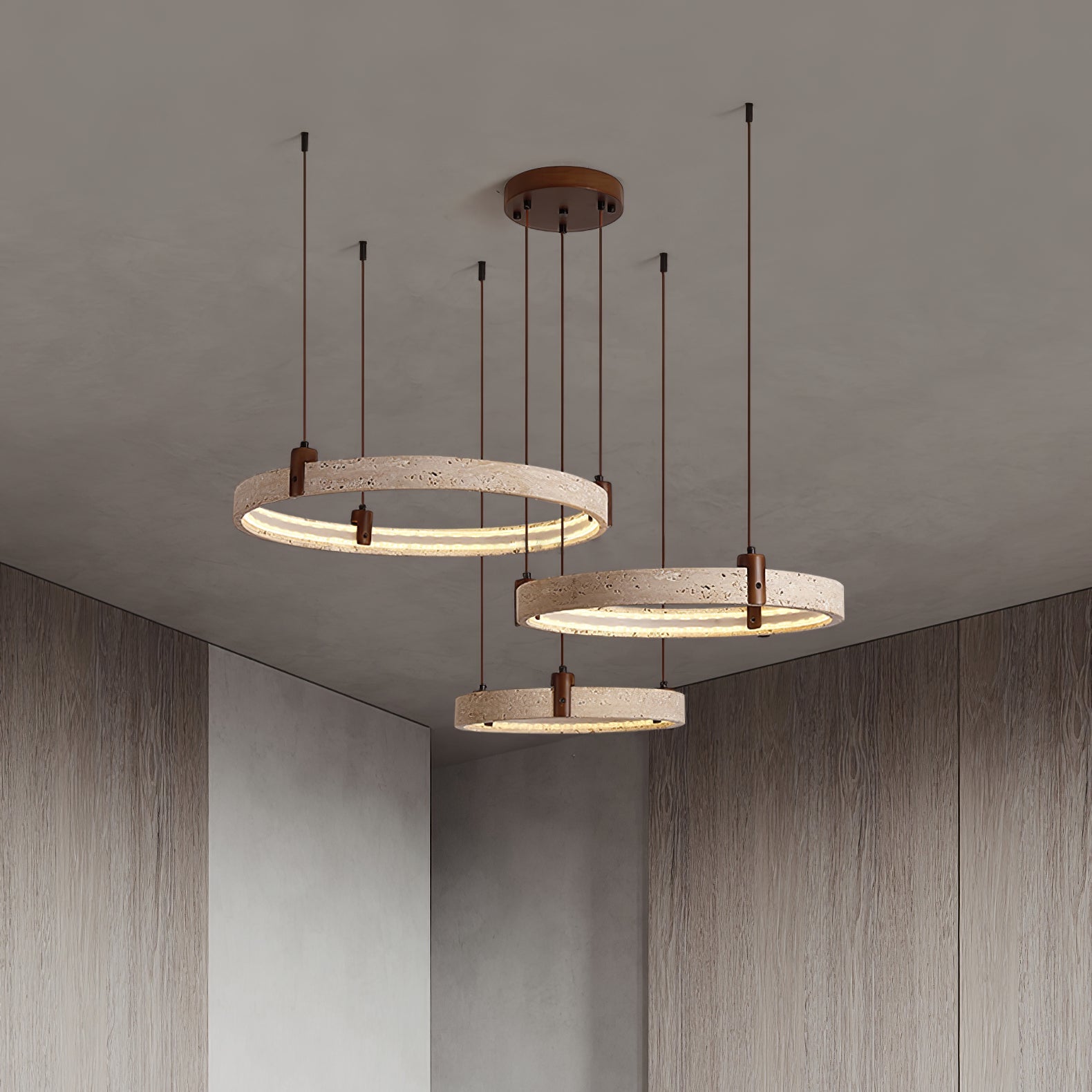 Lustre moderne Wright en Travertin jaune et noyer bois