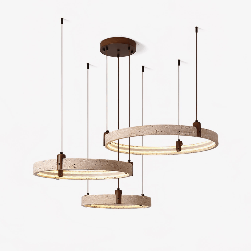Lustre moderne Wright en Travertin jaune et noyer bois