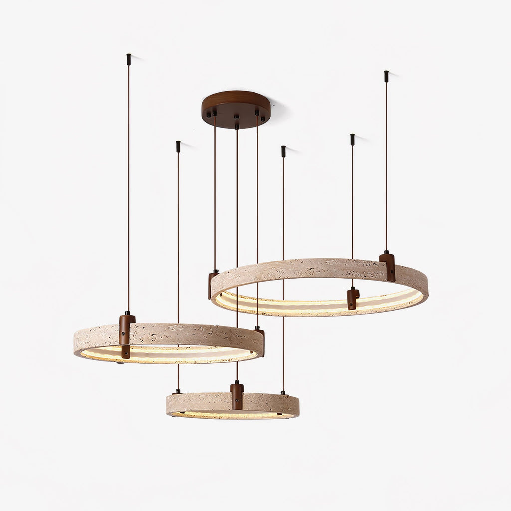 Lustre moderne Wright en Travertin jaune et noyer bois