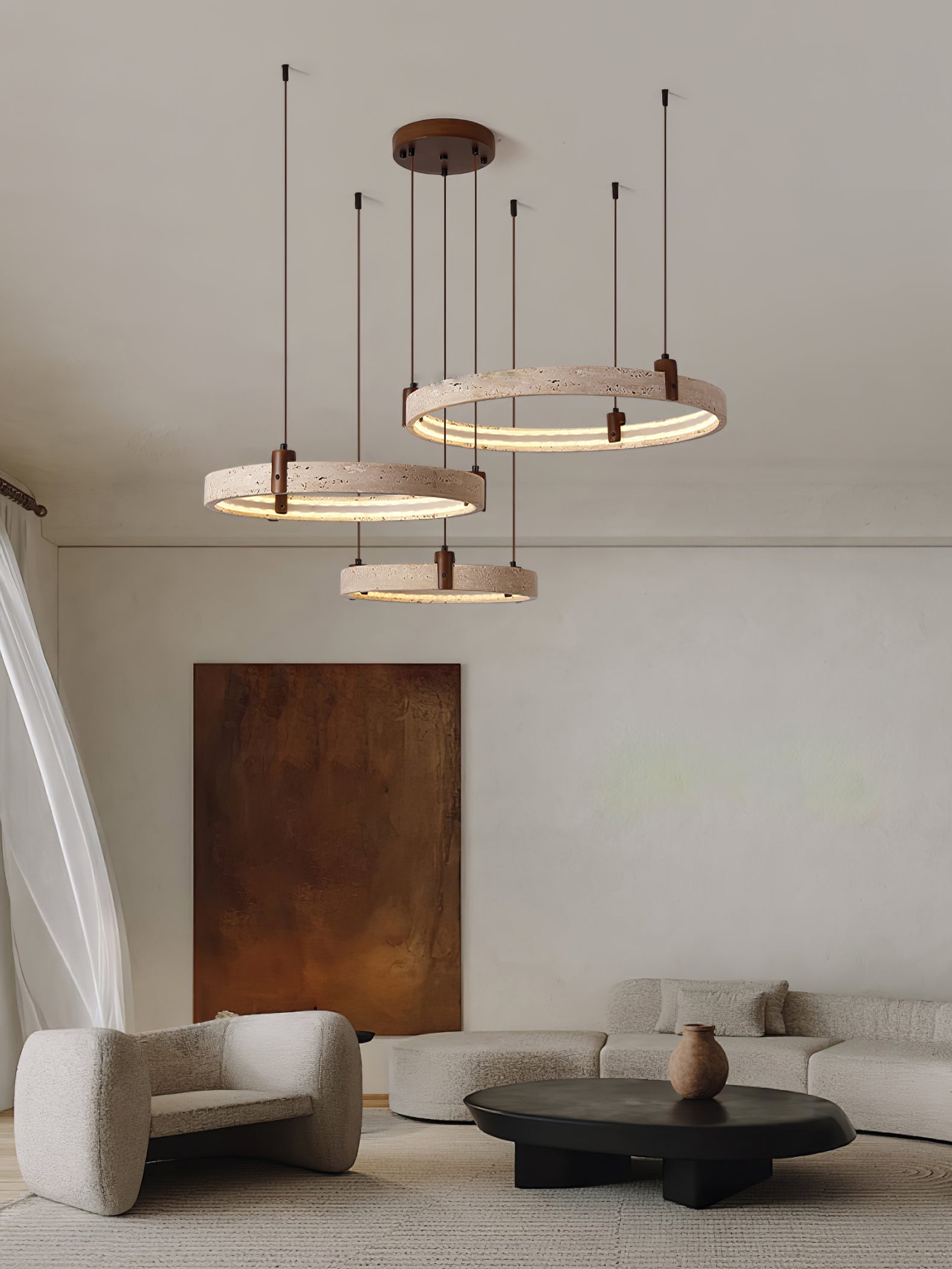 Lustre moderne Wright en Travertin jaune et noyer bois
