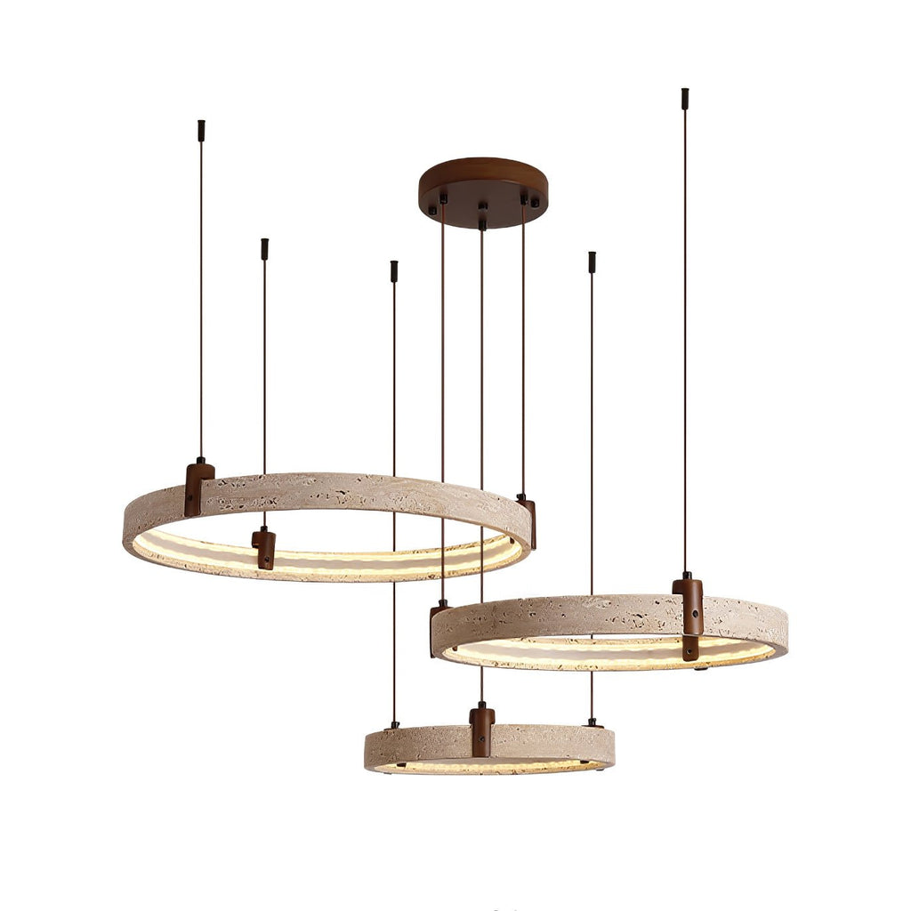 Lustre moderne Wright en Travertin jaune et noyer bois