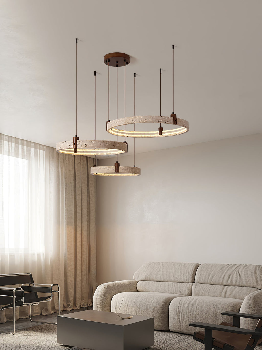 Lustre moderne Wright en Travertin jaune et noyer bois