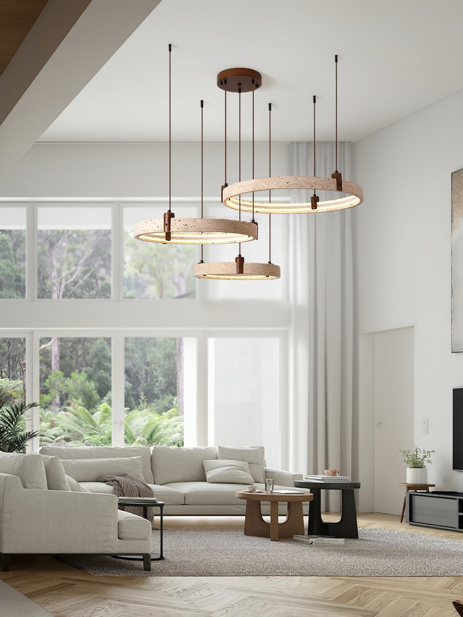 Lustre moderne Wright en Travertin jaune et noyer bois