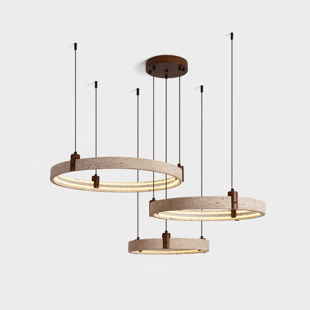 Lustre moderne Wright en Travertin jaune et noyer bois