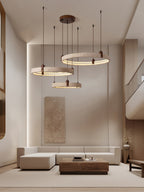 Lustre moderne Wright en Travertin jaune et noyer bois