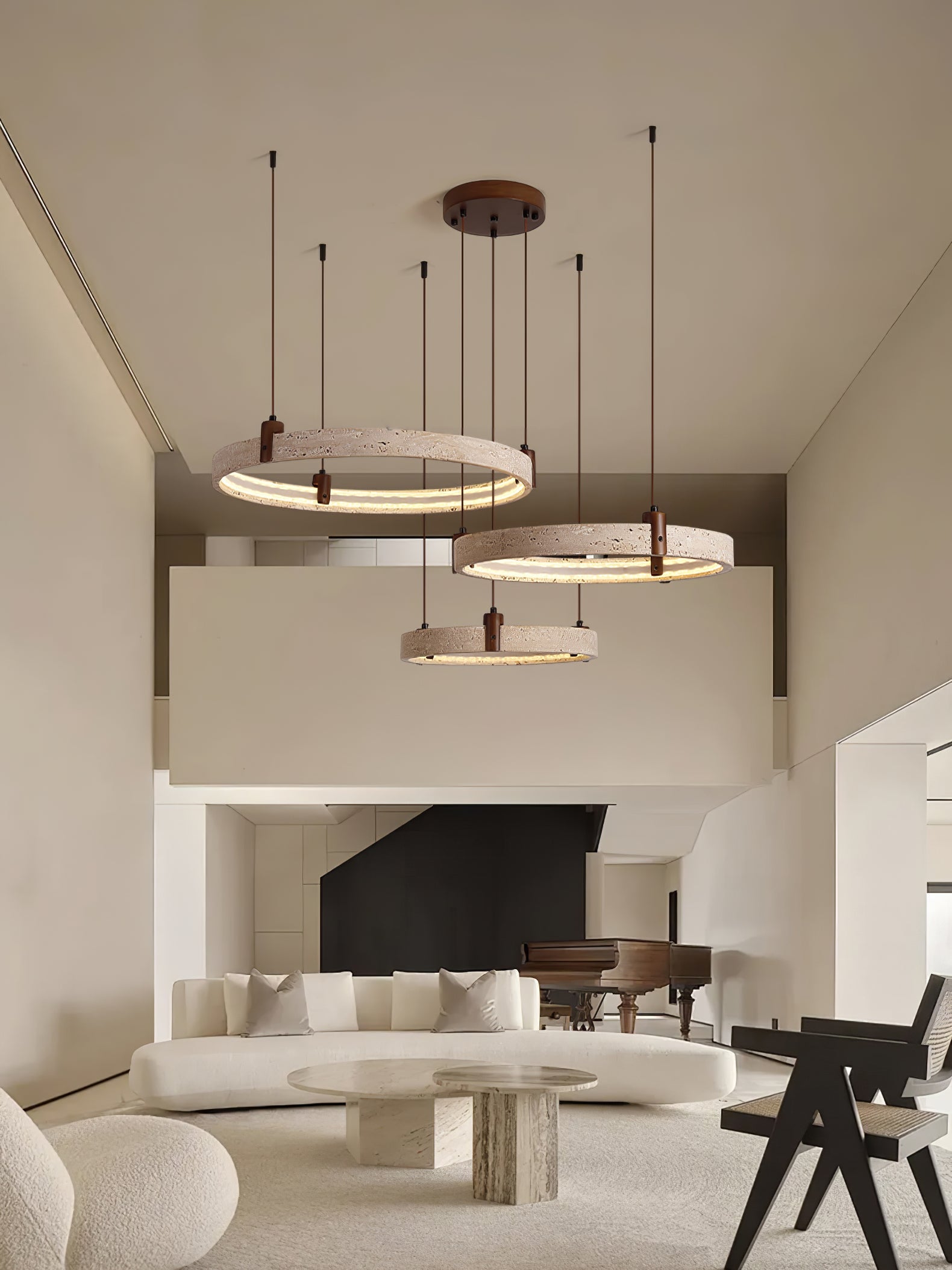 Lustre moderne Wright en Travertin jaune et noyer bois