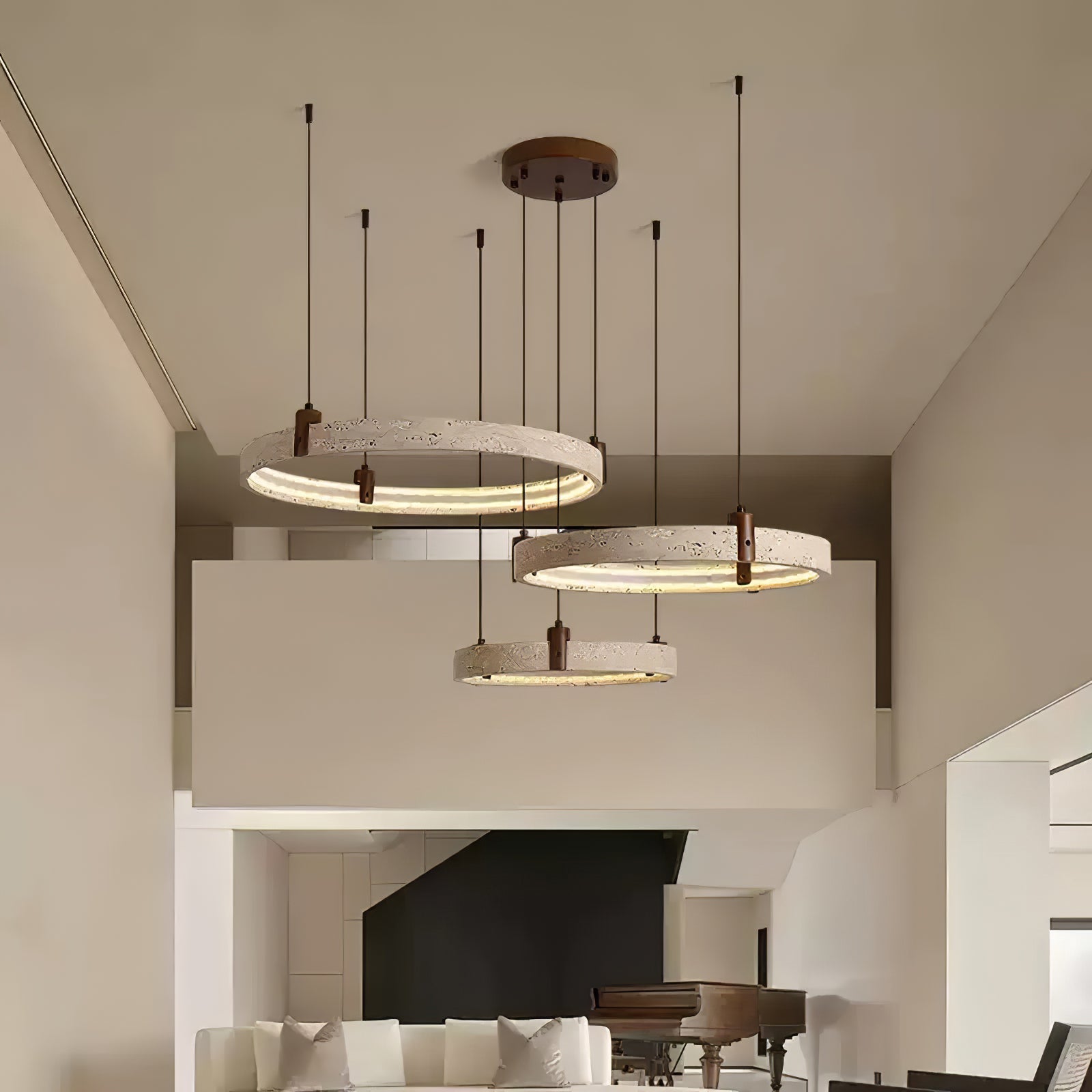 Lustre moderne Wright en Travertin jaune et noyer bois