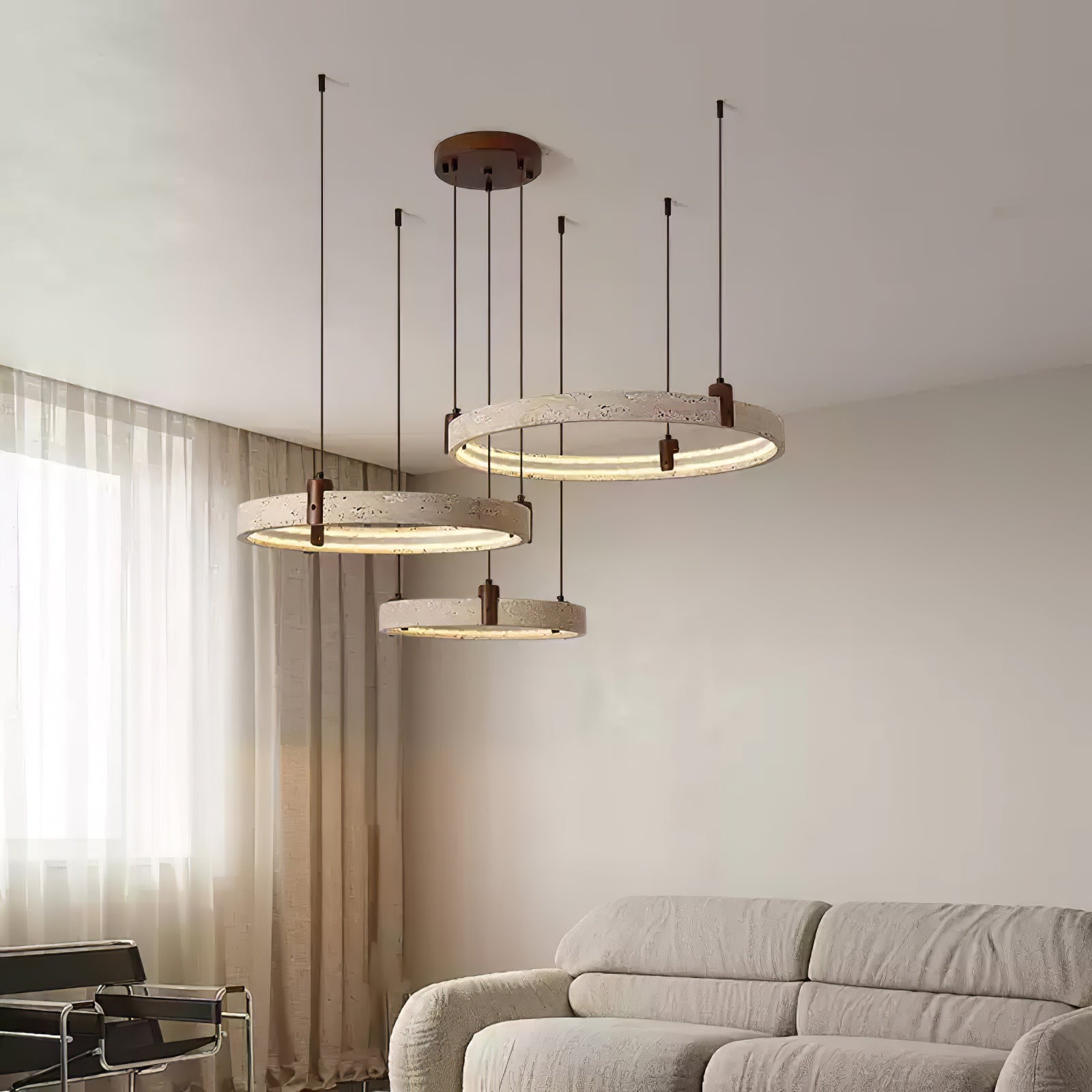Lustre moderne Wright en Travertin jaune et noyer bois