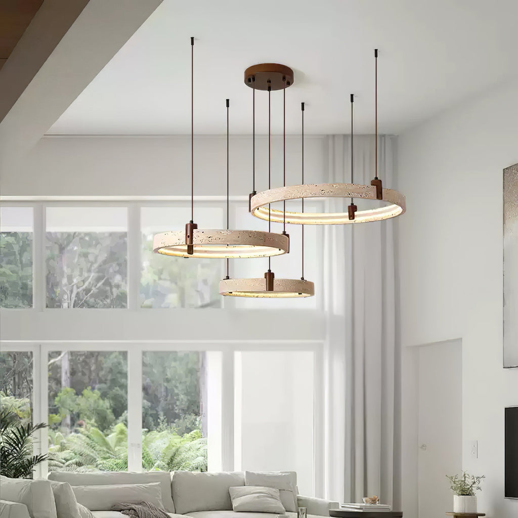 Lustre moderne Wright en Travertin jaune et noyer bois