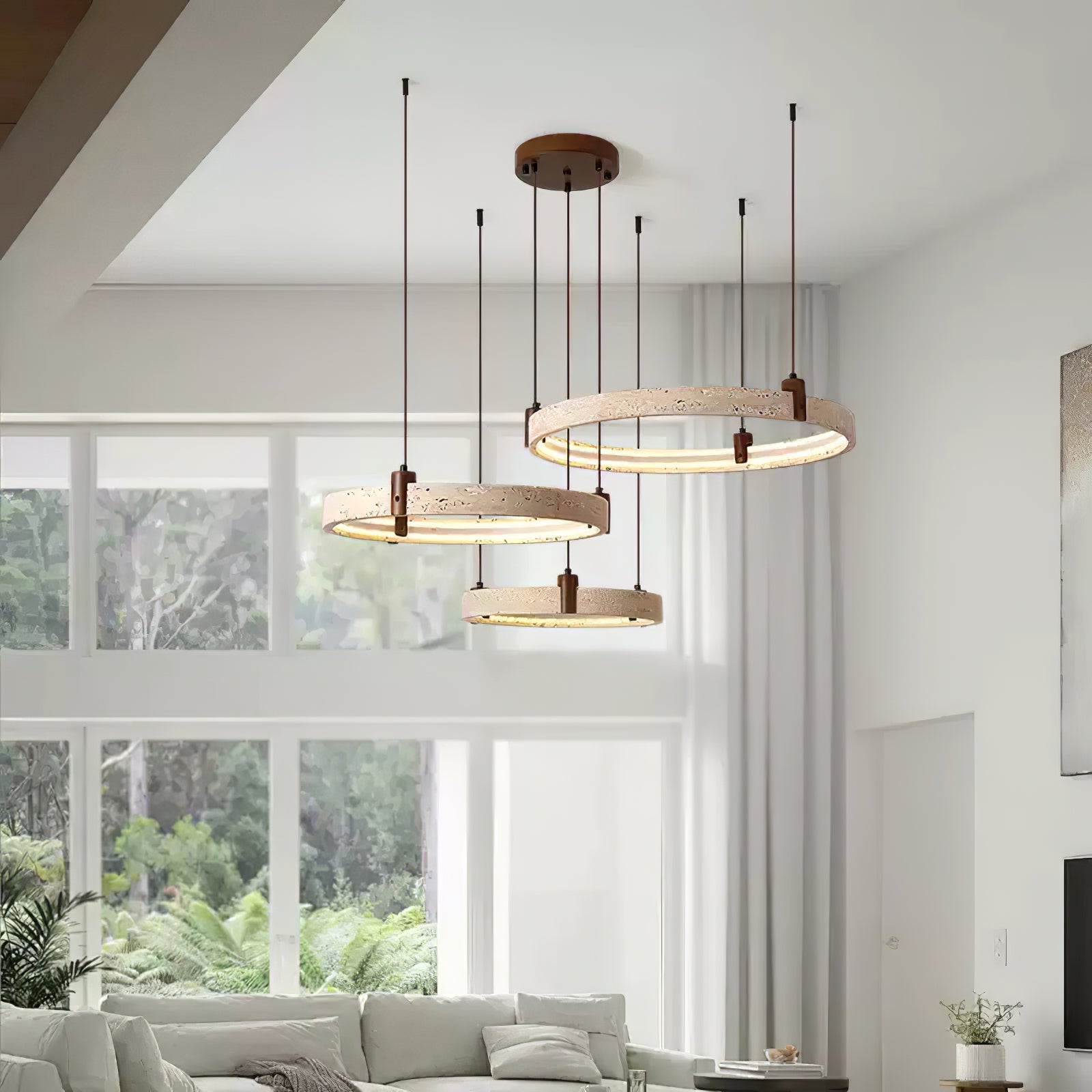 Lustre moderne Wright en Travertin jaune et noyer bois