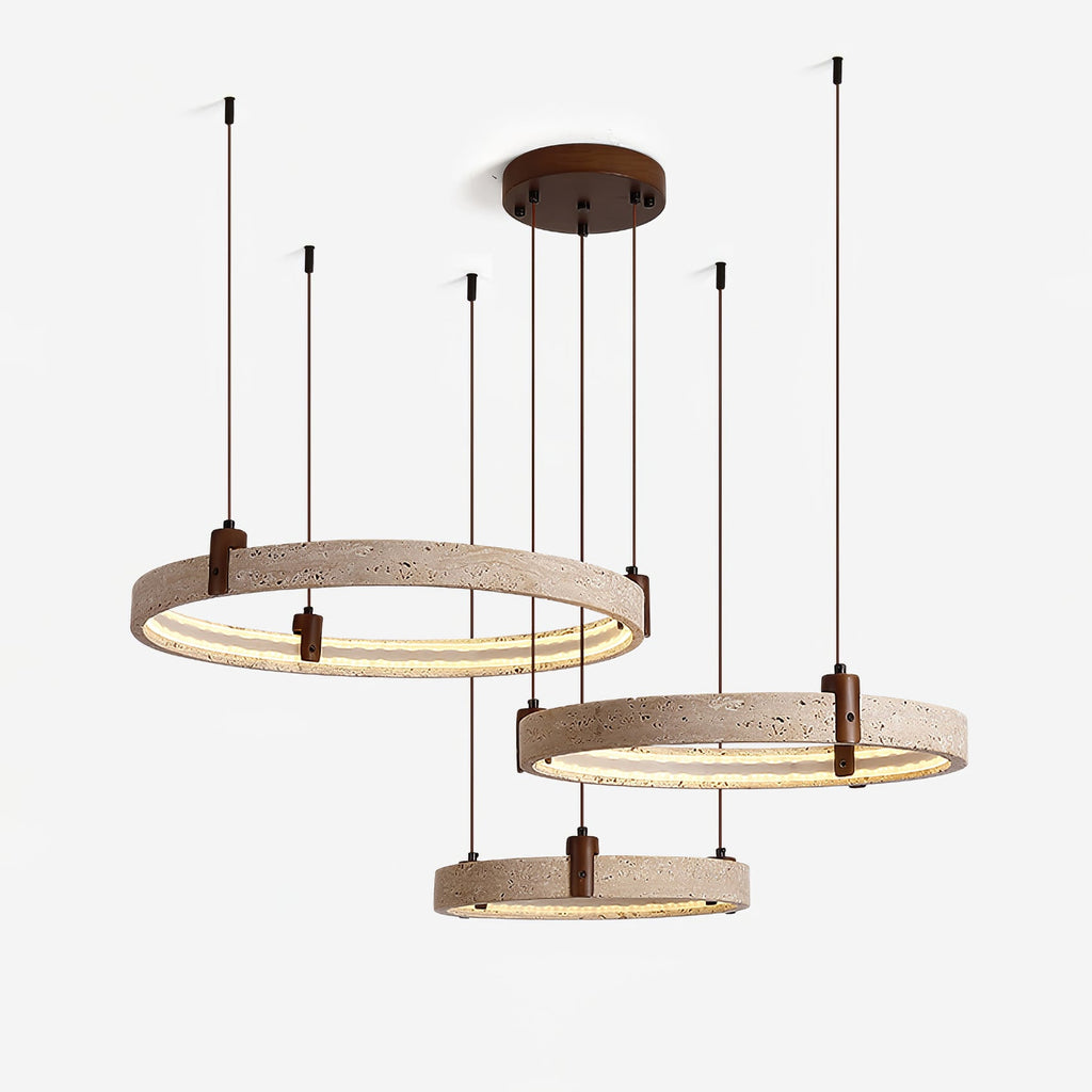 Lustre moderne Wright en Travertin jaune et noyer bois
